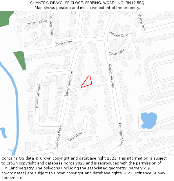 CHANTEK, DRAYCLIFF CLOSE, FERRING, WORTHING, BN12 5RQ: Location map and indicative extent of plot