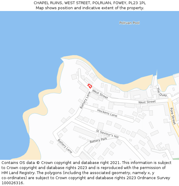 CHAPEL RUINS, WEST STREET, POLRUAN, FOWEY, PL23 1PL: Location map and indicative extent of plot