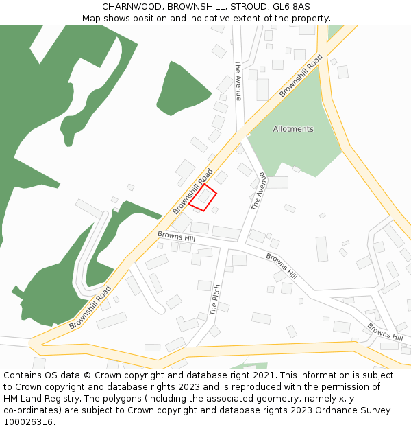 CHARNWOOD, BROWNSHILL, STROUD, GL6 8AS: Location map and indicative extent of plot