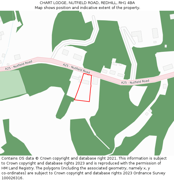 CHART LODGE, NUTFIELD ROAD, REDHILL, RH1 4BA: Location map and indicative extent of plot