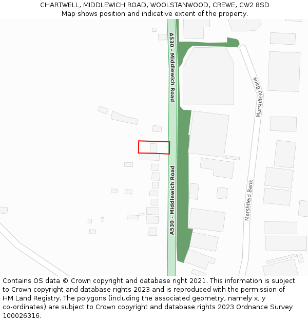 CHARTWELL, MIDDLEWICH ROAD, WOOLSTANWOOD, CREWE, CW2 8SD: Location map and indicative extent of plot