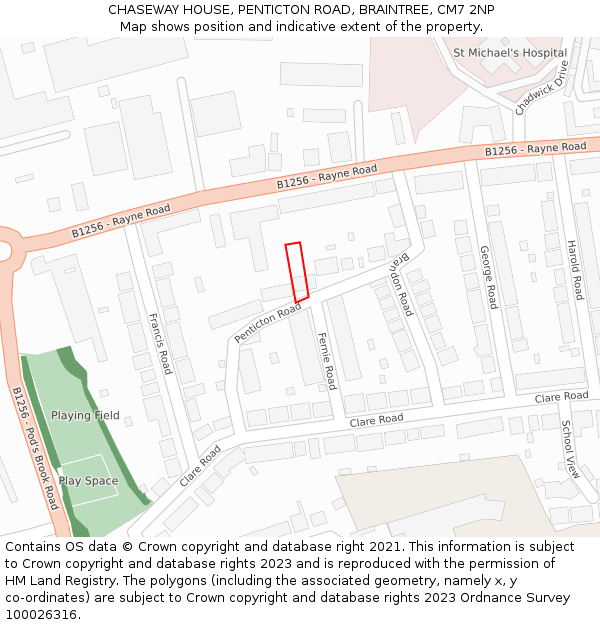 CHASEWAY HOUSE, PENTICTON ROAD, BRAINTREE, CM7 2NP: Location map and indicative extent of plot