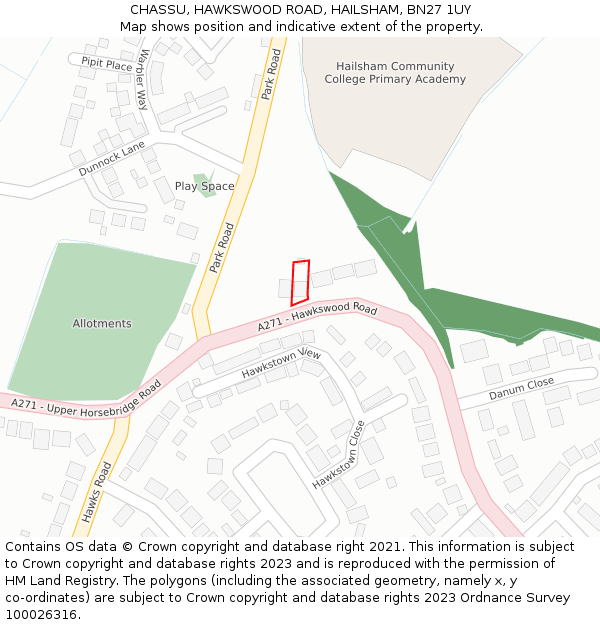 CHASSU, HAWKSWOOD ROAD, HAILSHAM, BN27 1UY: Location map and indicative extent of plot