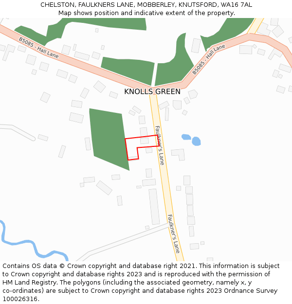 CHELSTON, FAULKNERS LANE, MOBBERLEY, KNUTSFORD, WA16 7AL: Location map and indicative extent of plot