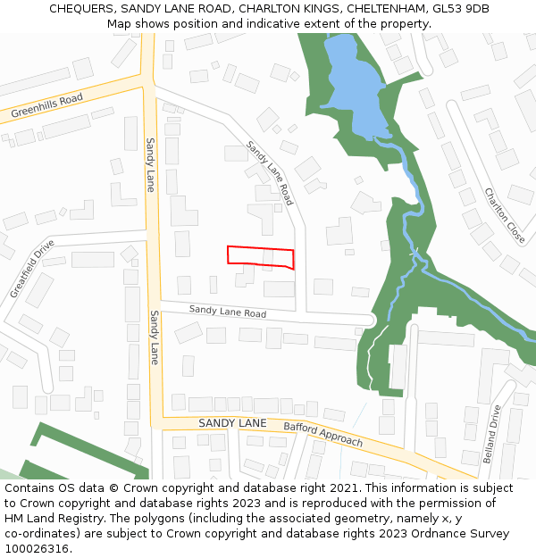 CHEQUERS, SANDY LANE ROAD, CHARLTON KINGS, CHELTENHAM, GL53 9DB: Location map and indicative extent of plot