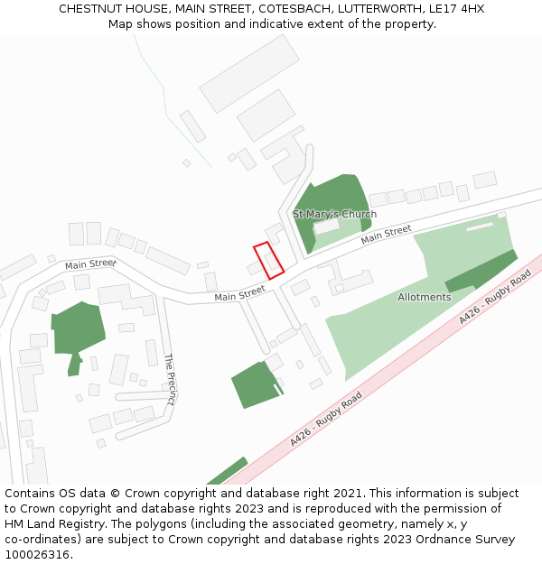 CHESTNUT HOUSE, MAIN STREET, COTESBACH, LUTTERWORTH, LE17 4HX: Location map and indicative extent of plot