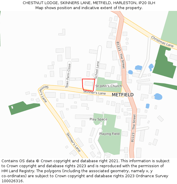 CHESTNUT LODGE, SKINNERS LANE, METFIELD, HARLESTON, IP20 0LH: Location map and indicative extent of plot