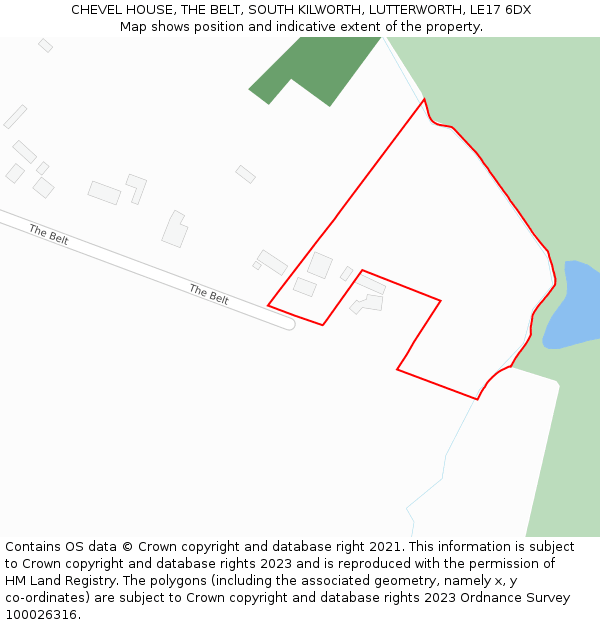 CHEVEL HOUSE, THE BELT, SOUTH KILWORTH, LUTTERWORTH, LE17 6DX: Location map and indicative extent of plot