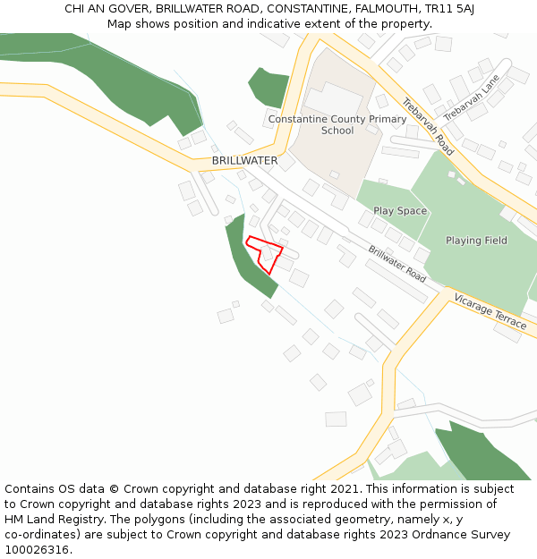 CHI AN GOVER, BRILLWATER ROAD, CONSTANTINE, FALMOUTH, TR11 5AJ: Location map and indicative extent of plot