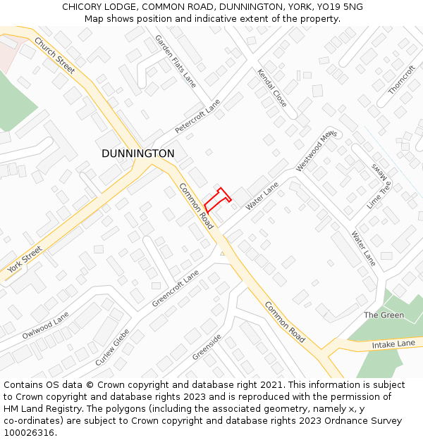 CHICORY LODGE, COMMON ROAD, DUNNINGTON, YORK, YO19 5NG: Location map and indicative extent of plot