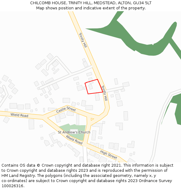 CHILCOMB HOUSE, TRINITY HILL, MEDSTEAD, ALTON, GU34 5LT: Location map and indicative extent of plot