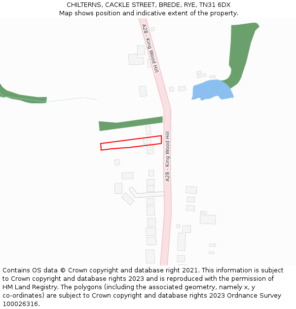 CHILTERNS, CACKLE STREET, BREDE, RYE, TN31 6DX: Location map and indicative extent of plot