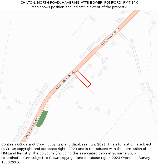 CHILTON, NORTH ROAD, HAVERING-ATTE-BOWER, ROMFORD, RM4 1PX: Location map and indicative extent of plot