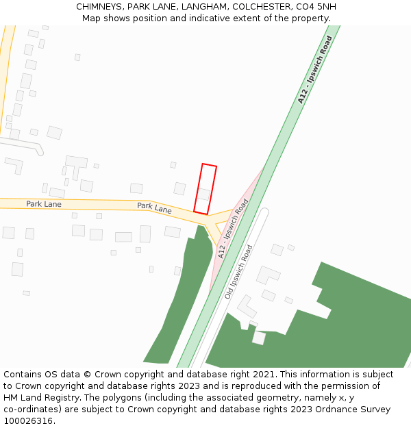 CHIMNEYS, PARK LANE, LANGHAM, COLCHESTER, CO4 5NH: Location map and indicative extent of plot