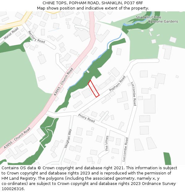 CHINE TOPS, POPHAM ROAD, SHANKLIN, PO37 6RF: Location map and indicative extent of plot