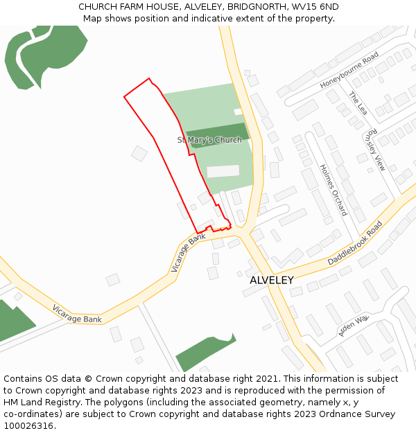 CHURCH FARM HOUSE, ALVELEY, BRIDGNORTH, WV15 6ND: Location map and indicative extent of plot