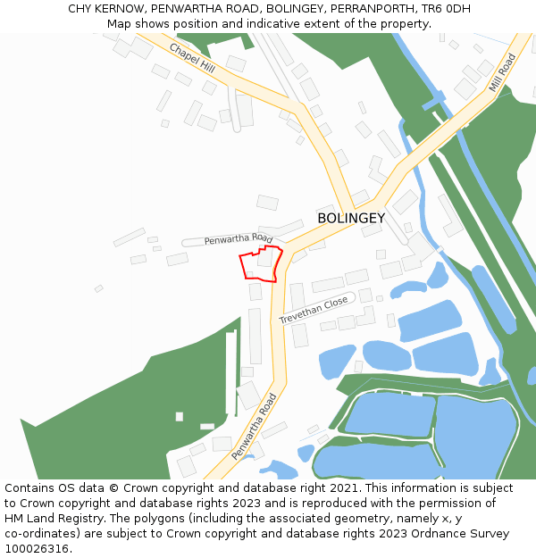 CHY KERNOW, PENWARTHA ROAD, BOLINGEY, PERRANPORTH, TR6 0DH: Location map and indicative extent of plot