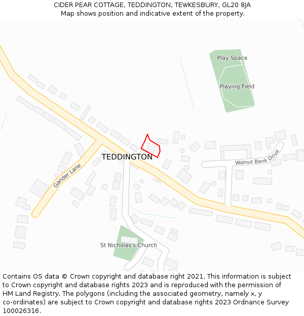 CIDER PEAR COTTAGE, TEDDINGTON, TEWKESBURY, GL20 8JA: Location map and indicative extent of plot