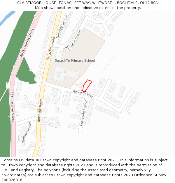 CLAIREMOOR HOUSE, TONACLIFFE WAY, WHITWORTH, ROCHDALE, OL12 8SN: Location map and indicative extent of plot