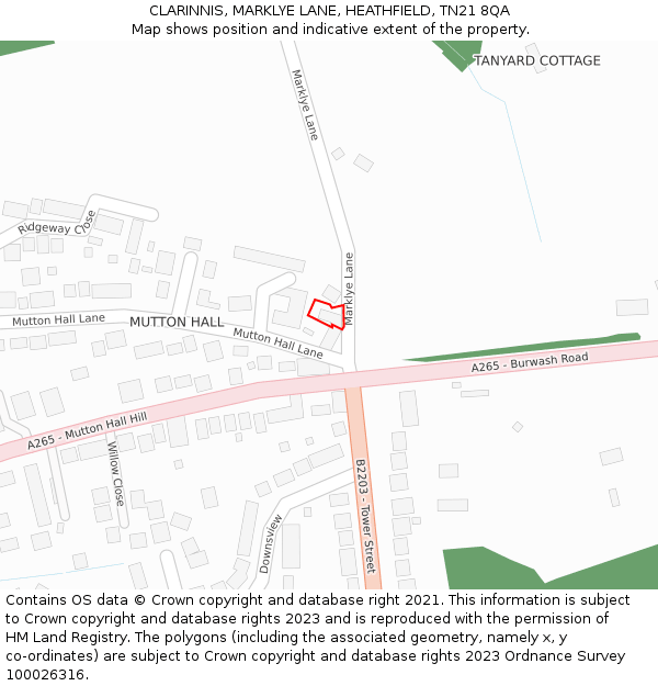 CLARINNIS, MARKLYE LANE, HEATHFIELD, TN21 8QA: Location map and indicative extent of plot