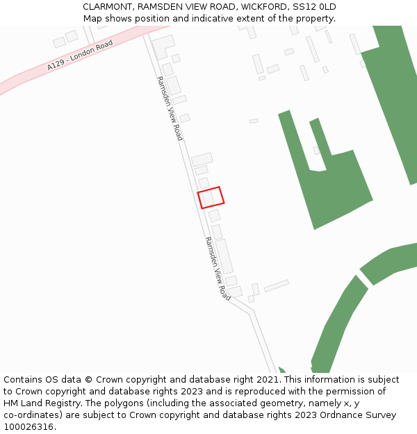 CLARMONT, RAMSDEN VIEW ROAD, WICKFORD, SS12 0LD: Location map and indicative extent of plot