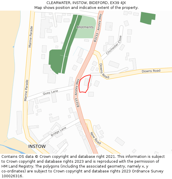 CLEARWATER, INSTOW, BIDEFORD, EX39 4JX: Location map and indicative extent of plot