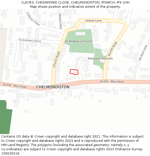 CLEVES, CHESAPEAKE CLOSE, CHELMONDISTON, IPSWICH, IP9 1HH: Location map and indicative extent of plot