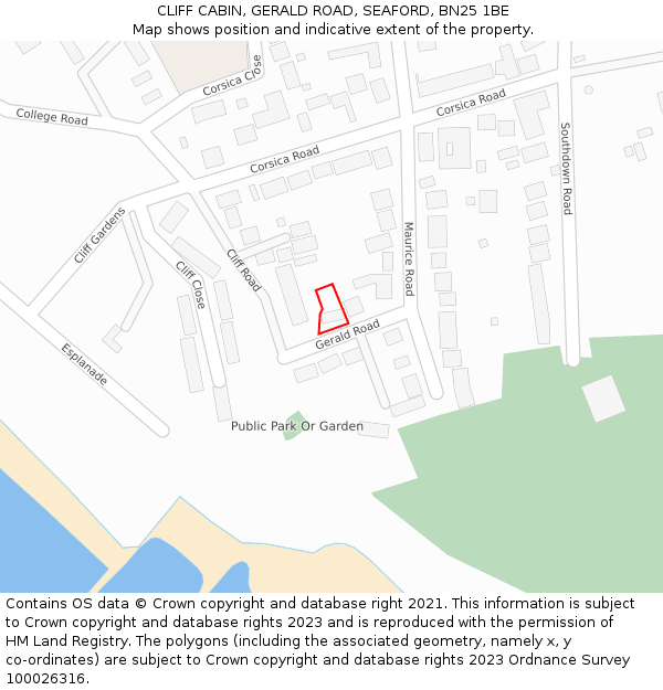 CLIFF CABIN, GERALD ROAD, SEAFORD, BN25 1BE: Location map and indicative extent of plot