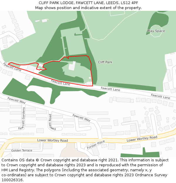 CLIFF PARK LODGE, FAWCETT LANE, LEEDS, LS12 4PF: Location map and indicative extent of plot