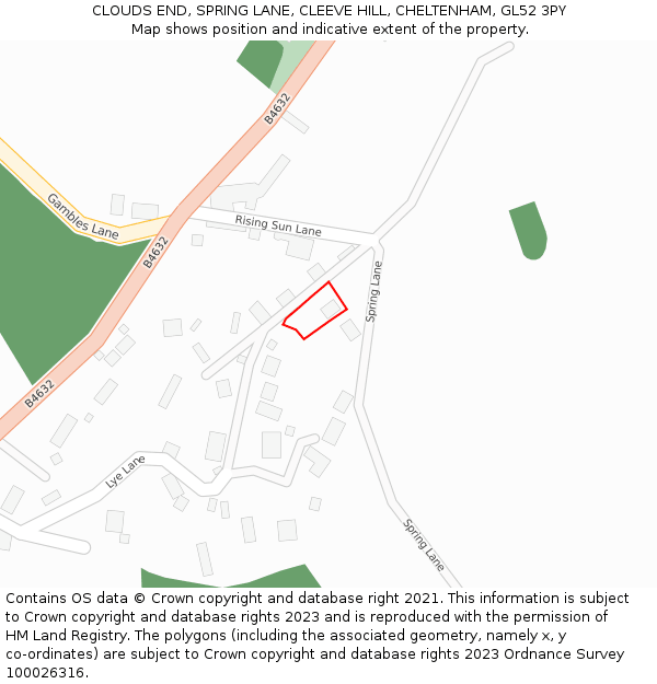 CLOUDS END, SPRING LANE, CLEEVE HILL, CHELTENHAM, GL52 3PY: Location map and indicative extent of plot