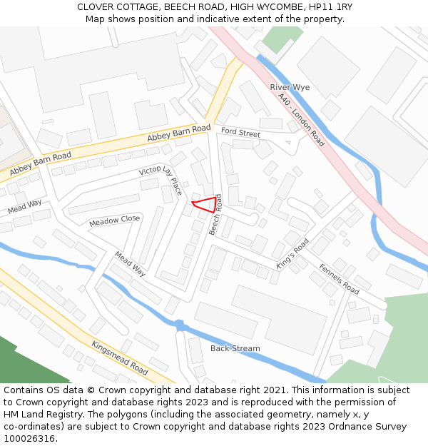 CLOVER COTTAGE, BEECH ROAD, HIGH WYCOMBE, HP11 1RY: Location map and indicative extent of plot