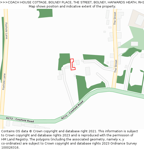 COACH HOUSE COTTAGE, BOLNEY PLACE, THE STREET, BOLNEY, HAYWARDS HEATH, RH17 5QW: Location map and indicative extent of plot