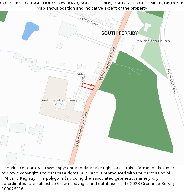 COBBLERS COTTAGE, HORKSTOW ROAD, SOUTH FERRIBY, BARTON-UPON-HUMBER, DN18 6HS: Location map and indicative extent of plot