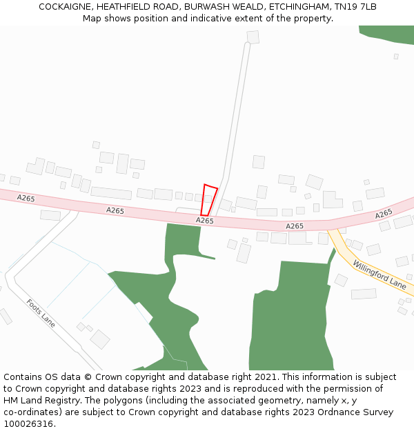 COCKAIGNE, HEATHFIELD ROAD, BURWASH WEALD, ETCHINGHAM, TN19 7LB: Location map and indicative extent of plot