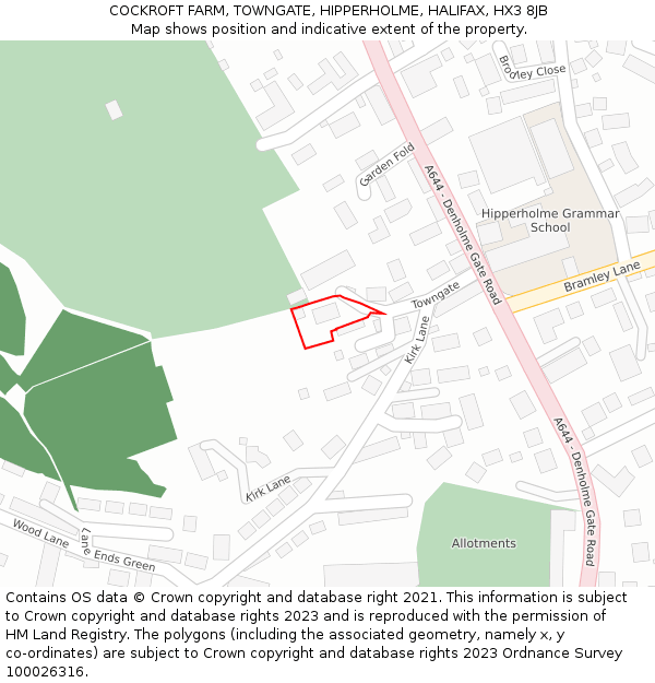 COCKROFT FARM, TOWNGATE, HIPPERHOLME, HALIFAX, HX3 8JB: Location map and indicative extent of plot