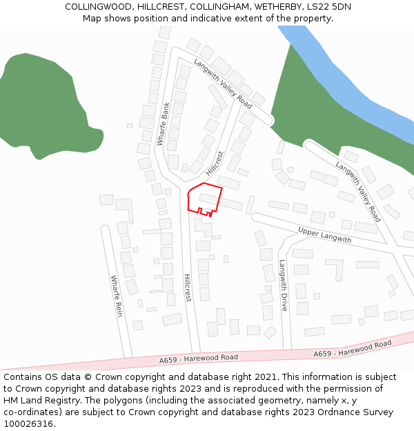 COLLINGWOOD, HILLCREST, COLLINGHAM, WETHERBY, LS22 5DN: Location map and indicative extent of plot