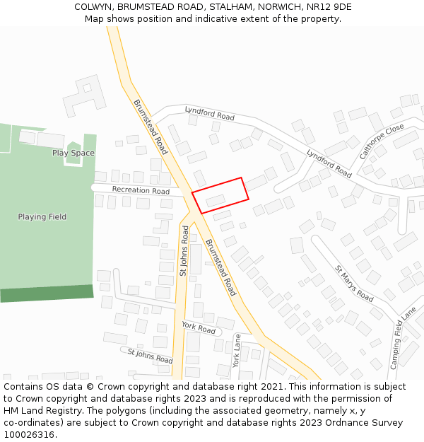 COLWYN, BRUMSTEAD ROAD, STALHAM, NORWICH, NR12 9DE: Location map and indicative extent of plot