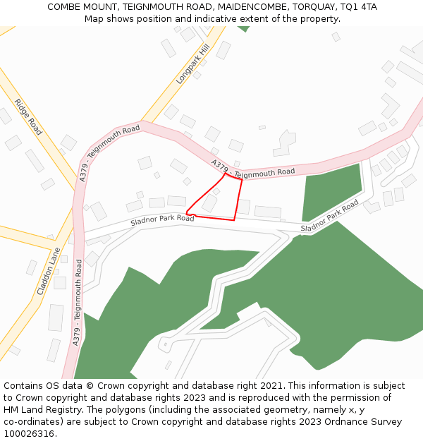 COMBE MOUNT, TEIGNMOUTH ROAD, MAIDENCOMBE, TORQUAY, TQ1 4TA: Location map and indicative extent of plot