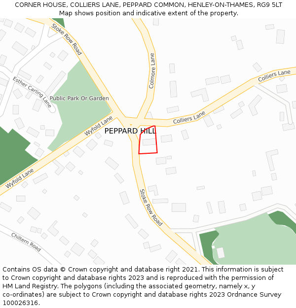 CORNER HOUSE, COLLIERS LANE, PEPPARD COMMON, HENLEY-ON-THAMES, RG9 5LT: Location map and indicative extent of plot