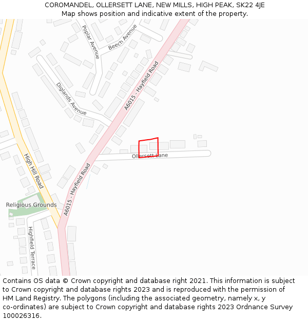 COROMANDEL, OLLERSETT LANE, NEW MILLS, HIGH PEAK, SK22 4JE: Location map and indicative extent of plot