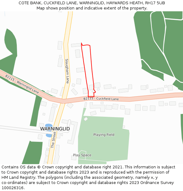 COTE BANK, CUCKFIELD LANE, WARNINGLID, HAYWARDS HEATH, RH17 5UB: Location map and indicative extent of plot