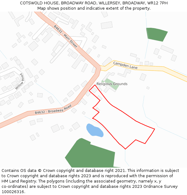 COTSWOLD HOUSE, BROADWAY ROAD, WILLERSEY, BROADWAY, WR12 7PH: Location map and indicative extent of plot