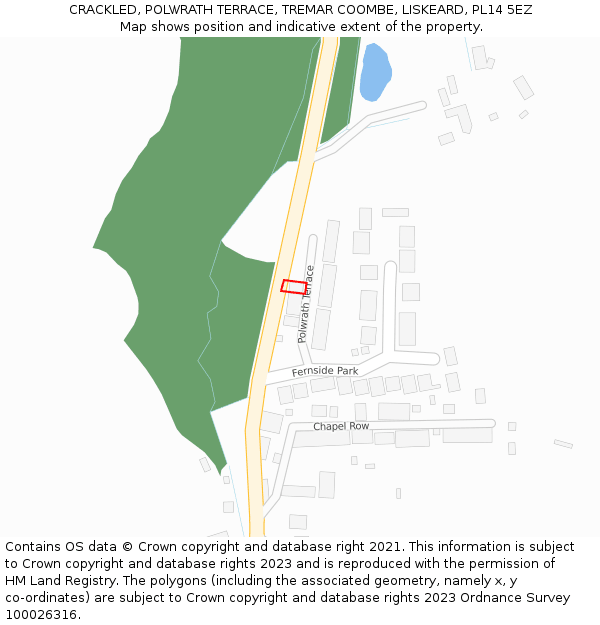 CRACKLED, POLWRATH TERRACE, TREMAR COOMBE, LISKEARD, PL14 5EZ: Location map and indicative extent of plot