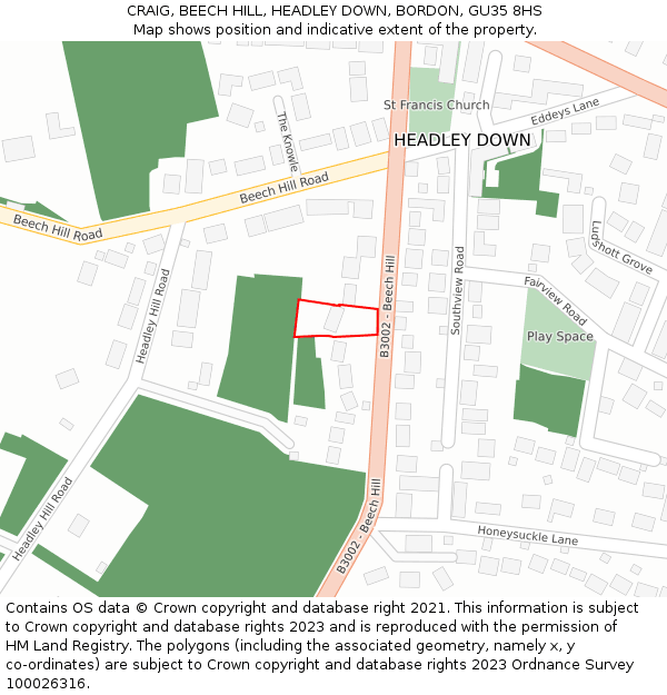 CRAIG, BEECH HILL, HEADLEY DOWN, BORDON, GU35 8HS: Location map and indicative extent of plot