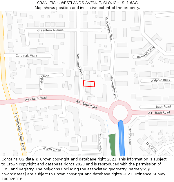 CRANLEIGH, WESTLANDS AVENUE, SLOUGH, SL1 6AG: Location map and indicative extent of plot