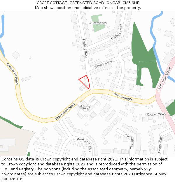 CROFT COTTAGE, GREENSTED ROAD, ONGAR, CM5 9HF: Location map and indicative extent of plot