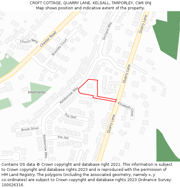 CROFT COTTAGE, QUARRY LANE, KELSALL, TARPORLEY, CW6 0NJ: Location map and indicative extent of plot