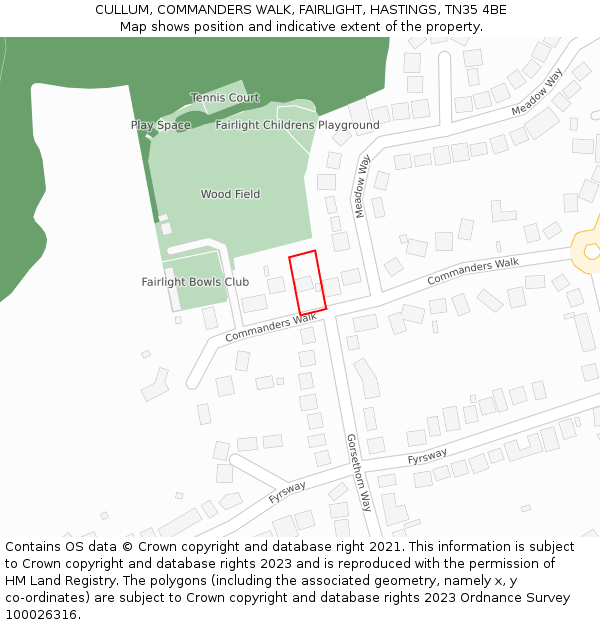 CULLUM, COMMANDERS WALK, FAIRLIGHT, HASTINGS, TN35 4BE: Location map and indicative extent of plot