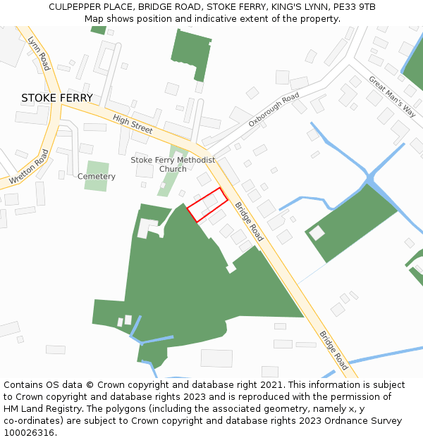 CULPEPPER PLACE, BRIDGE ROAD, STOKE FERRY, KING'S LYNN, PE33 9TB: Location map and indicative extent of plot