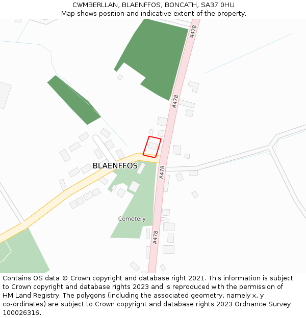 CWMBERLLAN, BLAENFFOS, BONCATH, SA37 0HU: Location map and indicative extent of plot